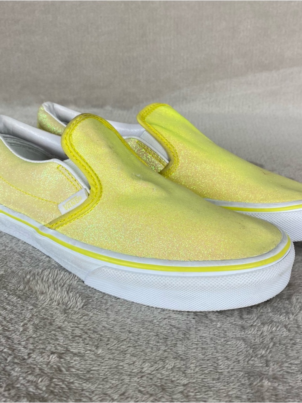 Vans Glitter Neon Slip On Sneaker Shoes Junior 5‎ Womens 6.5 Yellow White NEW